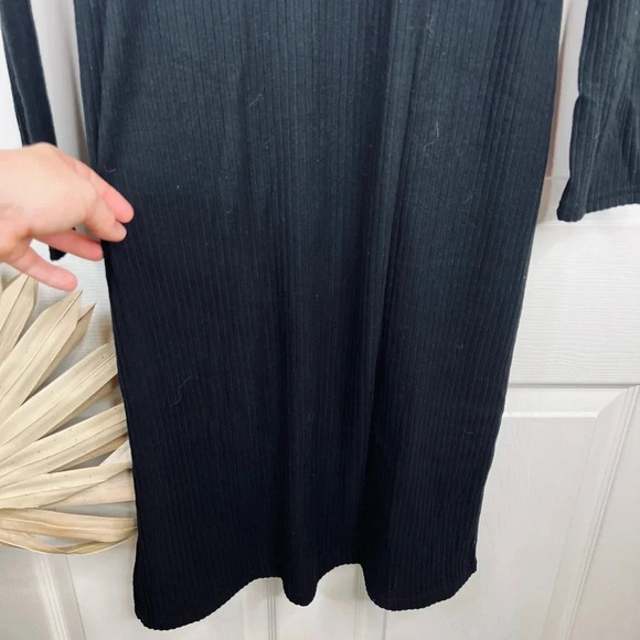 Caslon Women's Black Ribbed Polo Collar Dress Size M Long Sleeve Knee Length - Picture 5 of 7